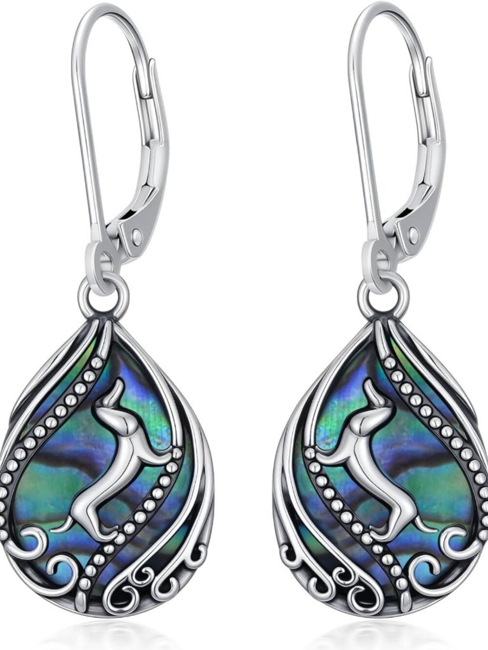 Cute Animal Dangle Earrings - 925 Sterling Silver Abalone Shell Drop Jewelry